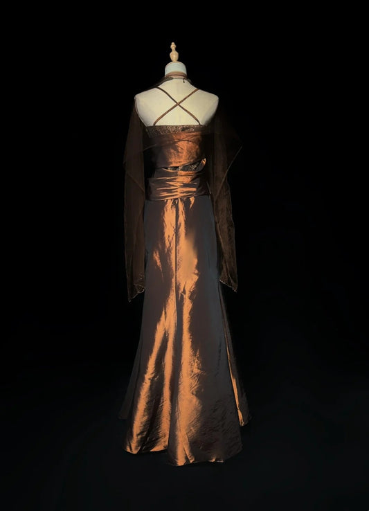 Vintage Prom Dresses Inspo Mermaid Spaghetti Strap Brown With Beads 80s Long Formal Gown N2738