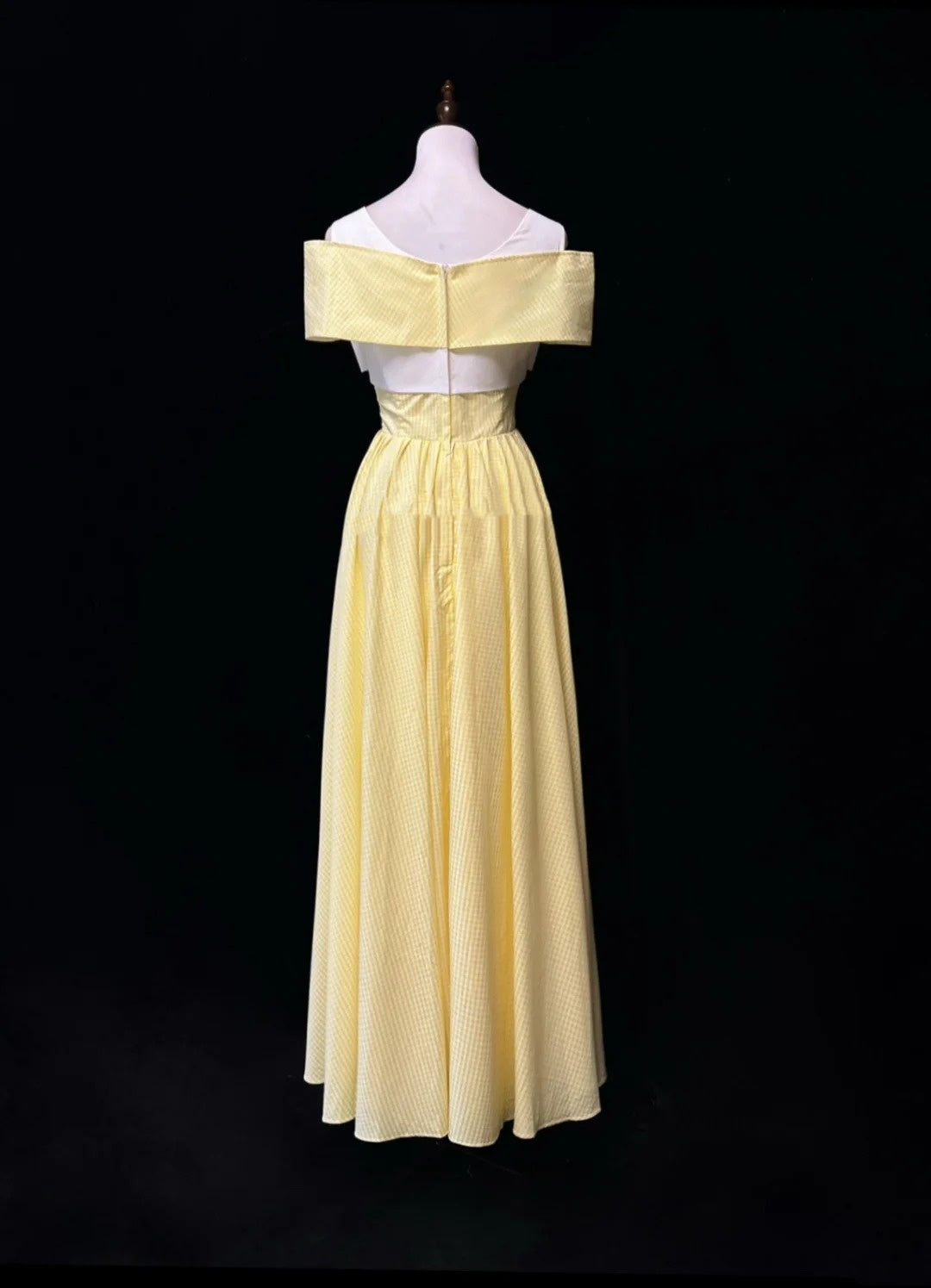 Vintage Prom Dresses A Line Yellow Lattice Satin 80s Evening Formal Dress RB3277