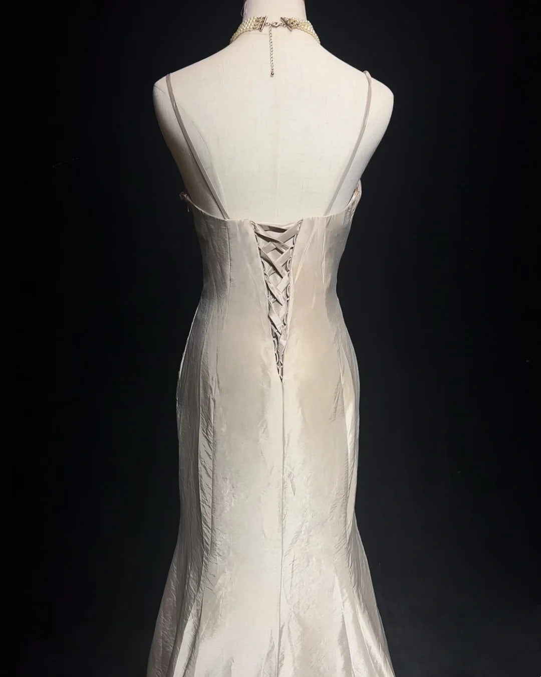 Vintage Prom Dresses Mermaid Spaghetti Strap Silver Taffeta With Beading 90s Long Formal Gown N2892