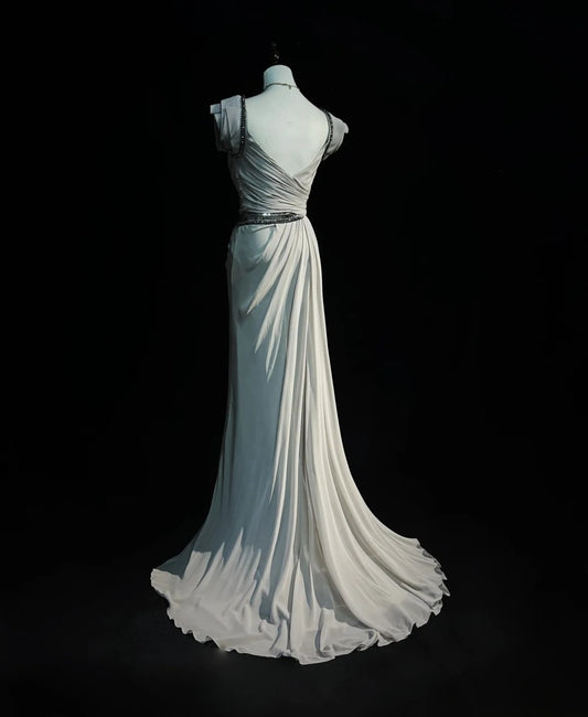 Vintage Prom Dresses Inspo Mermaid Sweetheart Silver Gray With Ruffled For Women Formal Dress N3245