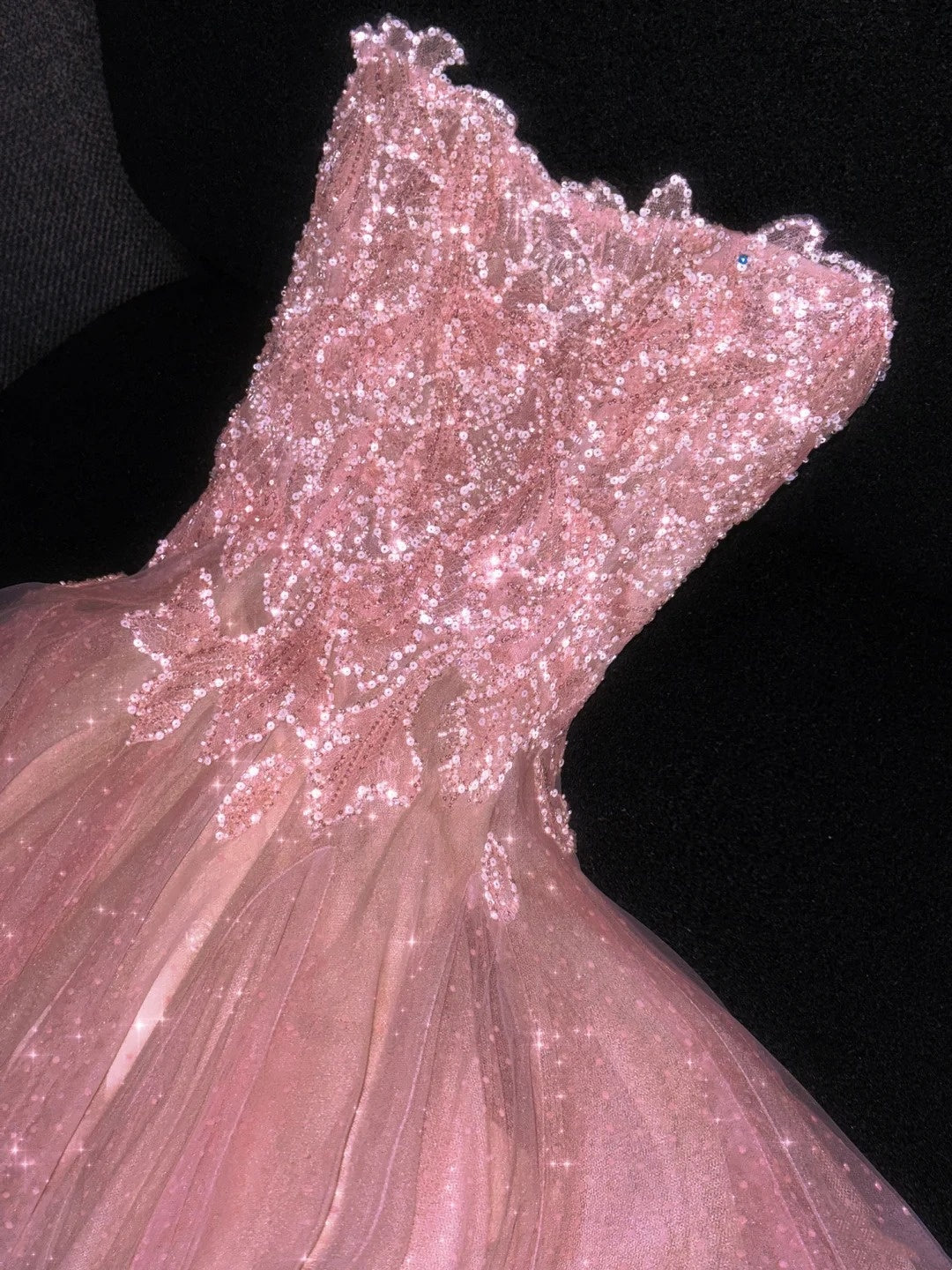 Glittery Ball Gown Strapless Pink Polka Dots Long Formal Evening Dress Formal 18th Birthday Gowns Prom Dresses N735