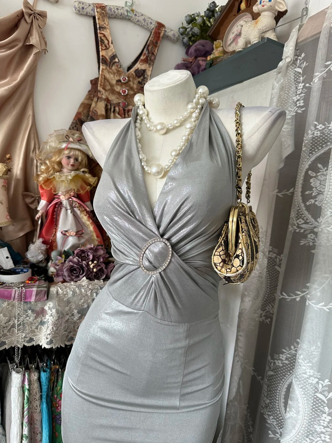 Modest Mermaid Halter Grey Sleeveless Long High School Graduation Prom Dresses Formal Outfits RB3947