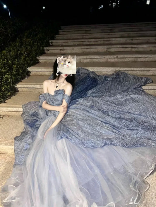 Princess Ball Gown Off The Shoulder Dusty Blue Quince Dress Long Sweet 15 16 Quinceanera Dresses Vestido de princesa RB4476