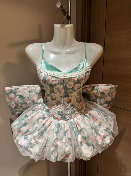 Cute Ball Gown Spaghetti Straps Green Floral Short Night In Rio Inspo Hoco Dress Ideas Homecoming Dresses RB4038