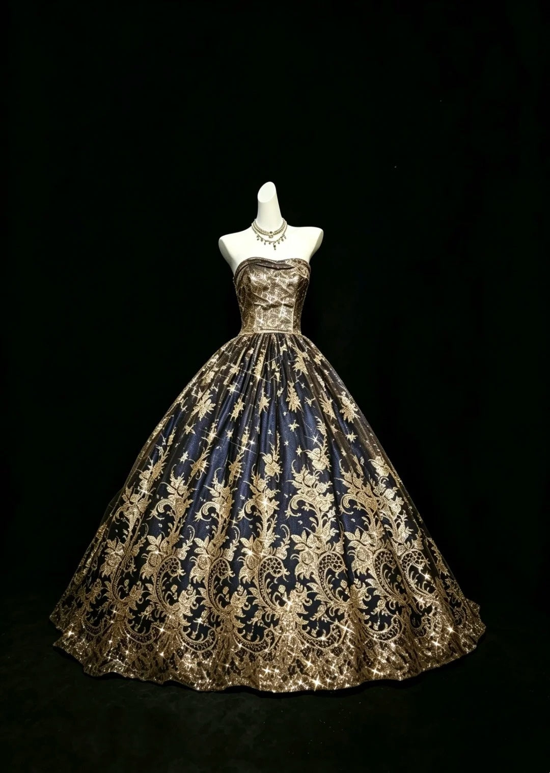 Princess Ball Gown Strapless With Gold Appliqued Lace Sweet 16 Dresses   RubyFashionDress