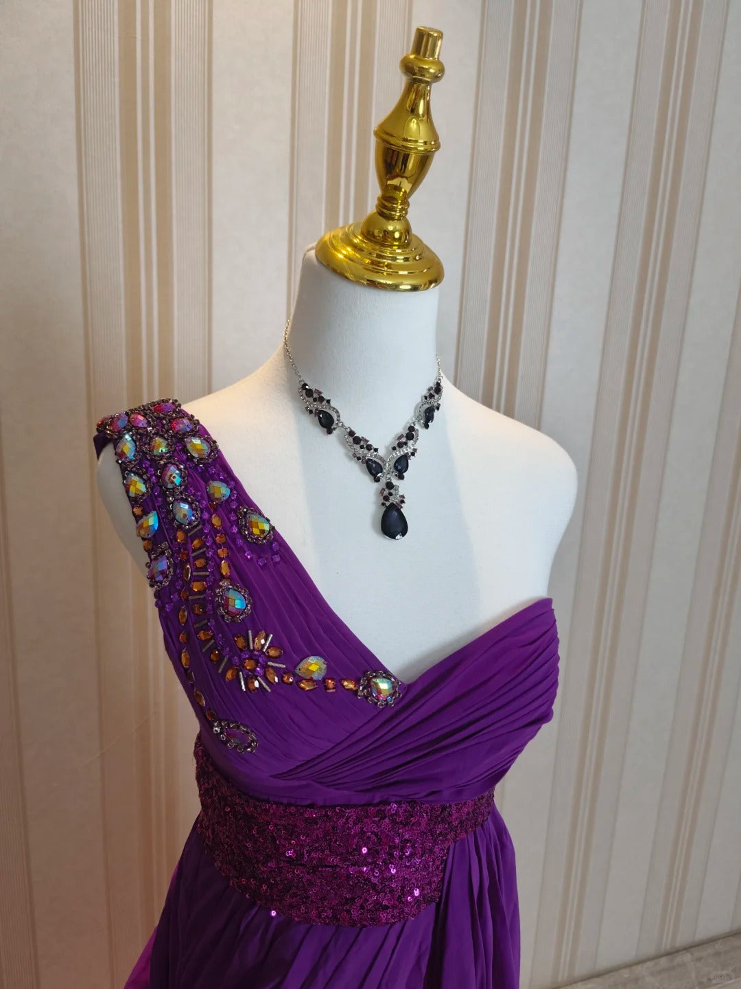 Vintage Prom Dresses Mermaid One Shoulder Grape Chiffon 80s With Beading Long Formal Evening Outfits N4223