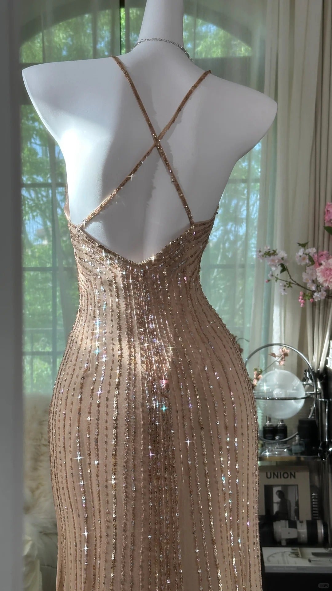 Modest Prom Dresses Mermaid Halter Champagne Chiffon With Beading Long Evening Outfits N3552