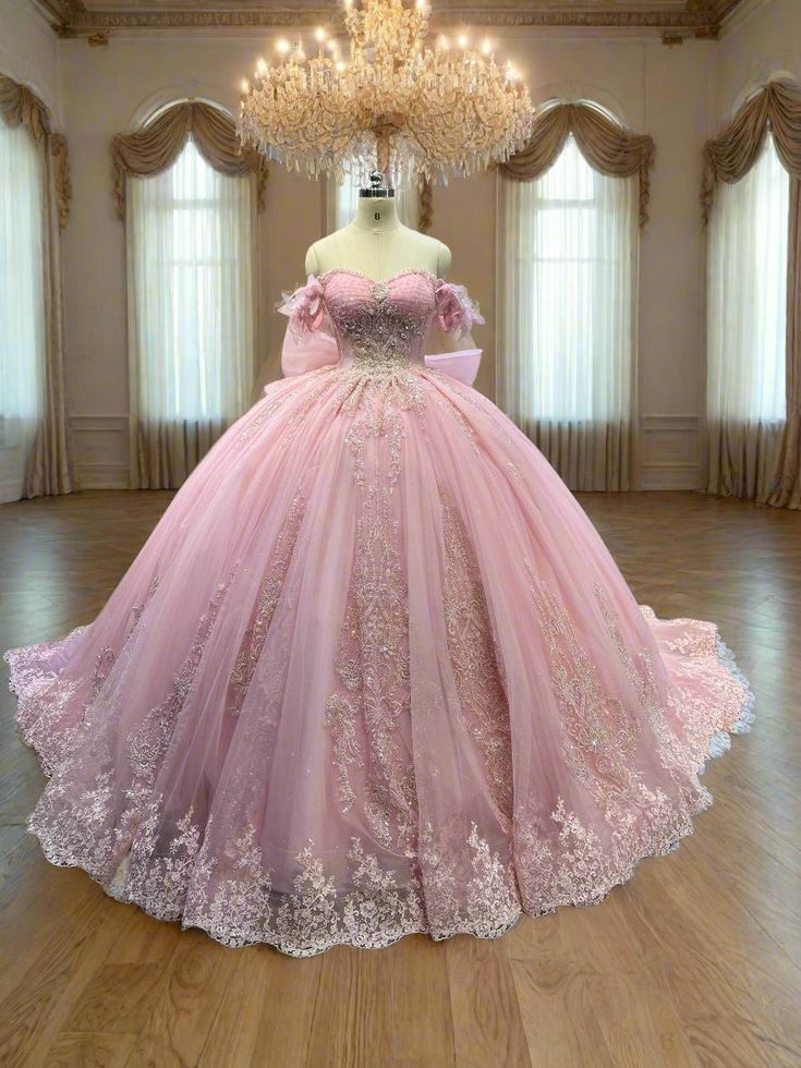 Dreamy pink Princess Ball Gown Wedding & Formal Events Off The Shoulder With Bow Quince Dress Quinceanera Dresses Birthday Outfits RB8228