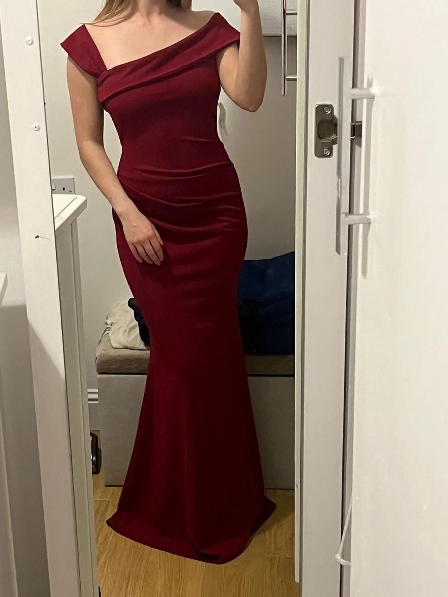 Gorgeous Mermaid Burgundy With Ruffles Pleated Formal Evening Dress Gowns Prom Dresses N712