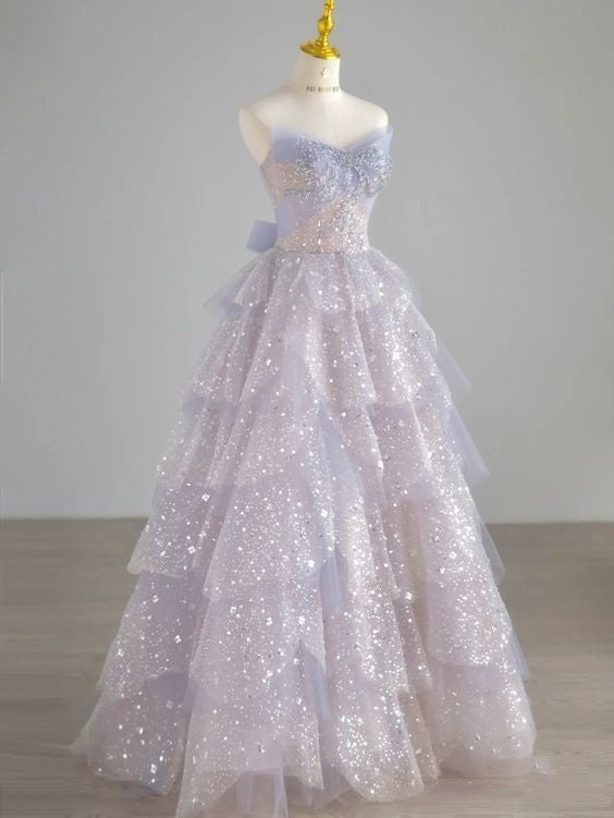 Cute Ball Gown Sweetheart Lilac Tulle Sleeveless With Beaded Bodice Long Quinceanera Dresses Sweet 15 16 Birthday Outfit N705