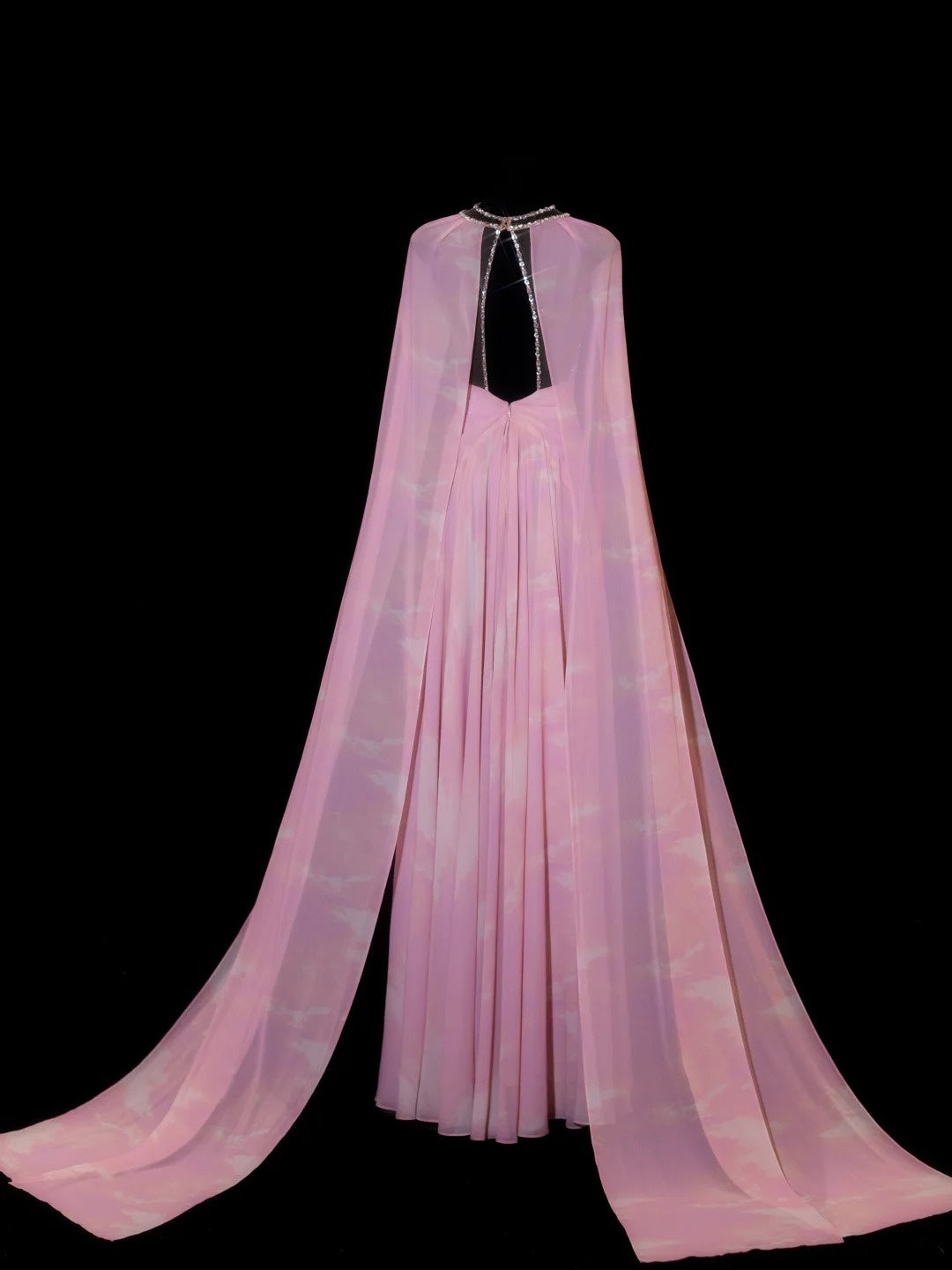 Elegant A line High Neck Pink Chiffon Backless 18th Birthday Elegant Outfit Formal Long Prom Dresses N4179