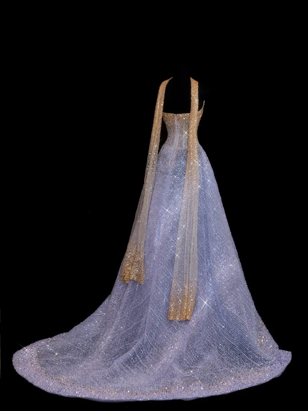 Sparkling Ball Gown Strapless Lilac Scarf With Gold Beaded Inspo Formal Party Gowns Long Prom Dresses N143