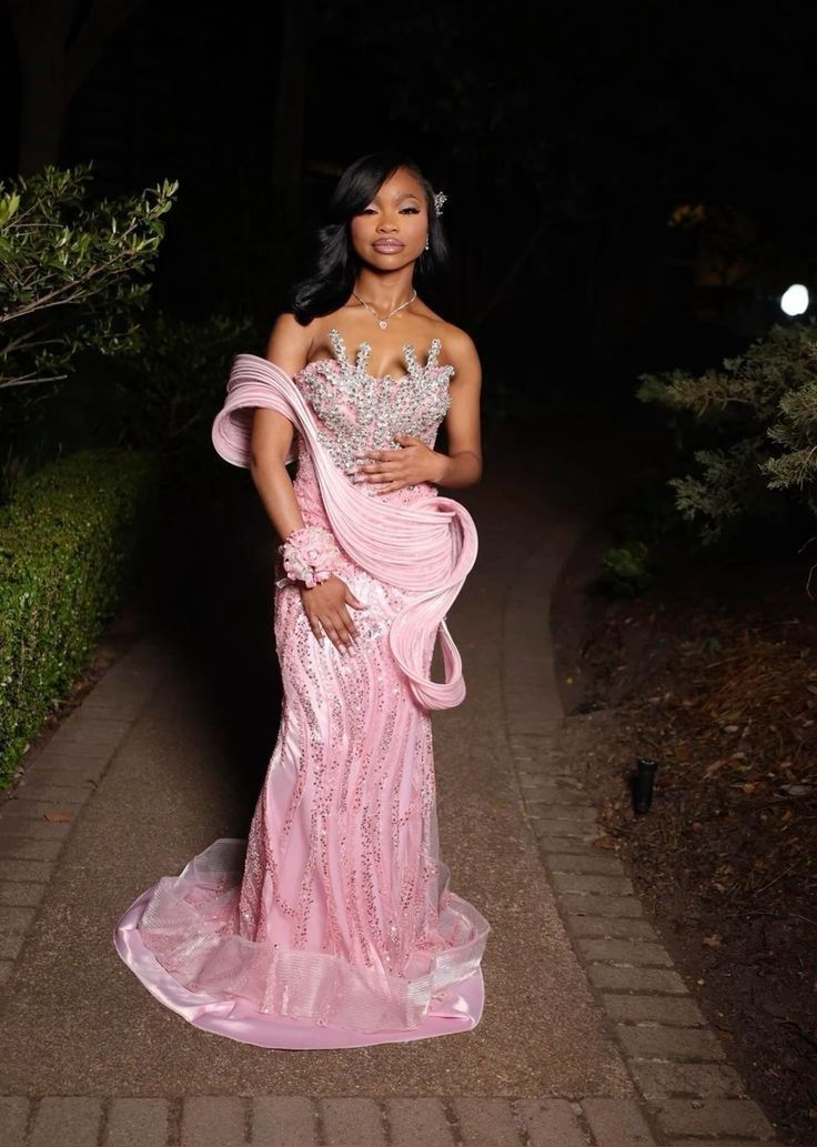 Prom Dresses ideas Pretty Mermaid Sweetheart Pink Sequined Formal Party Gown 8th Grade Dress RC0883