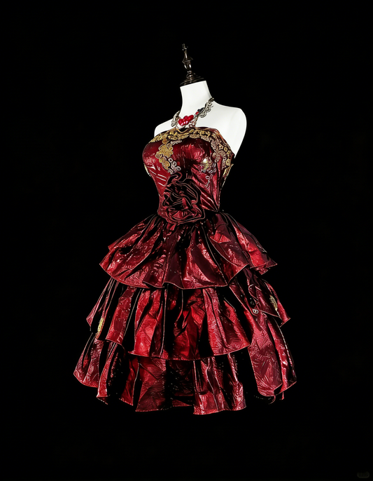 Vintage Ball Gown Strapless Burgundy Taffeta Short Inspo 2000s Hoco Gowns Inspo Homecoming Dresses N1611