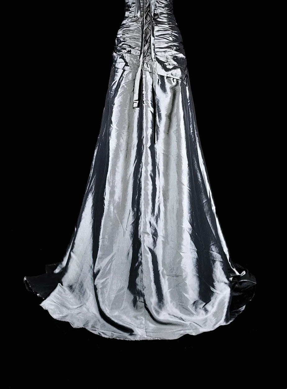 Vintage Prom Dresses Aesthetic Mermaid Halter Grey Taffeta Classic Inspo Formal Party Dress N1998