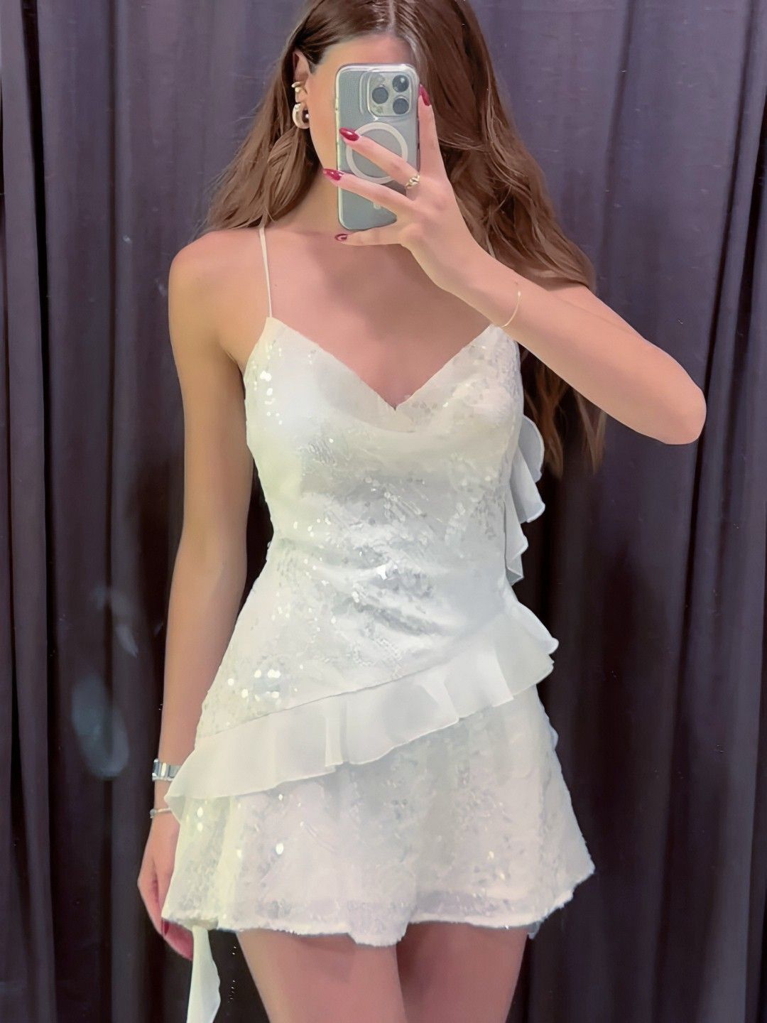 Sparkly Sheath Spaghetti Strap White Sequin Mini Senior Inspo Short Birthday 17th Party Outfits Homecoming Dresses RB3160