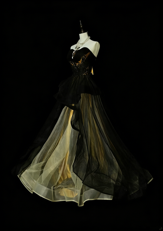 Vintage Ball Gown Sweetheart Black Tulle Sleeveless 80s Prom Dresses Long Formal Party Gown N1460
