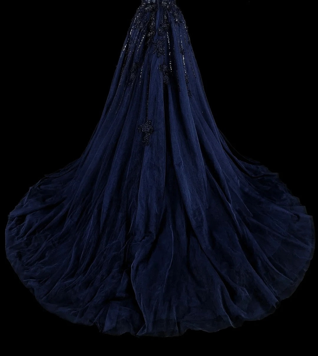 Vintage 1780s A line Sweetheart Navy Blue Tulle Sleeveless With Beadings Long Prom Dresses N1589