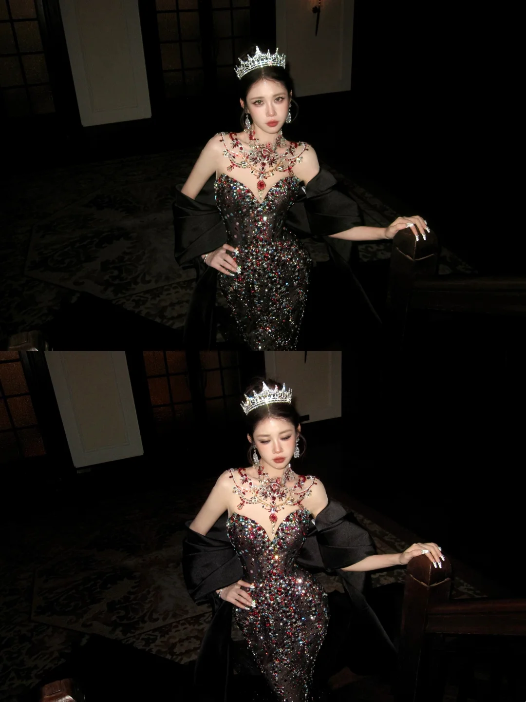 Sparkly Mermaid High Neck Black Sequin With Beads Gem Long Prom Dresses 20th Birthday Outfits AB2406