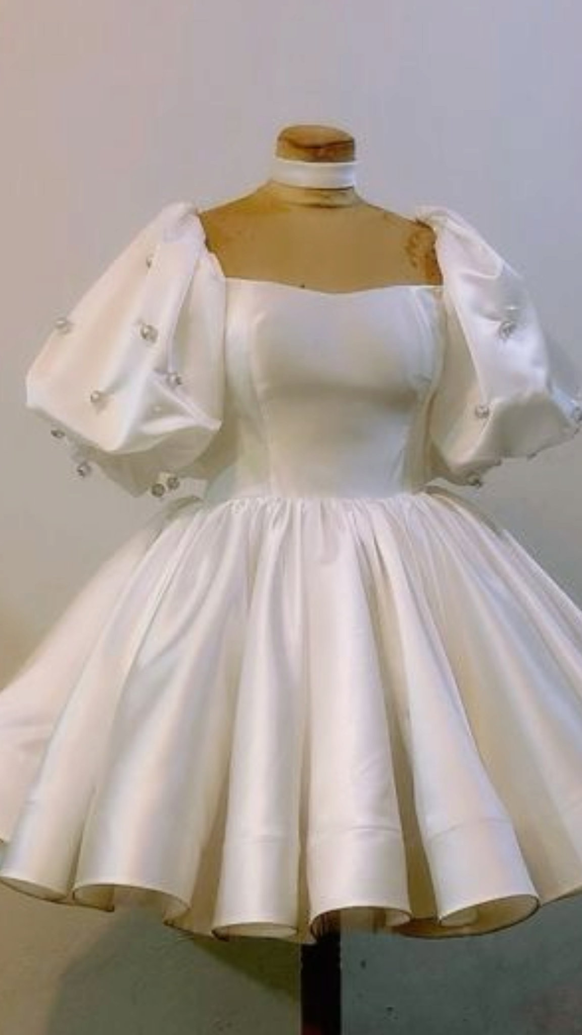 Simple Ball Gown Square Neck White Satin Short Mini Party Dress Cocktail Homecoming Dresses N4240