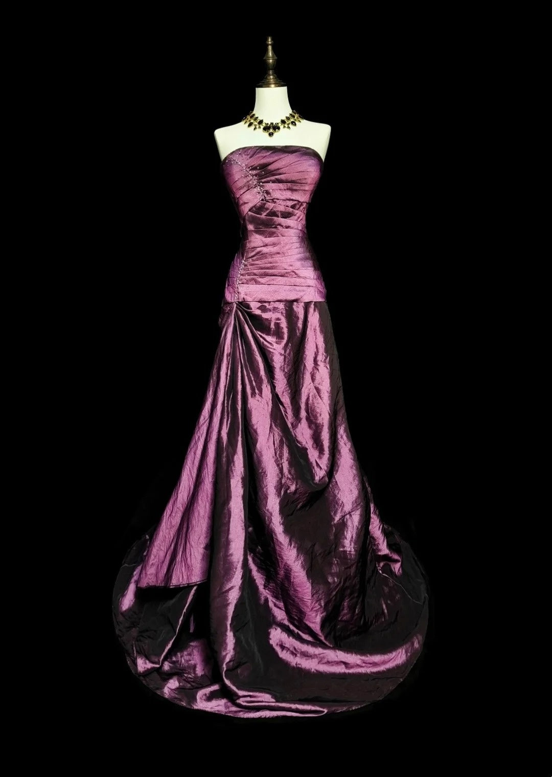 Vintage Mermaid Strapless Purple Taffeta 2000s With Pleated Prom Dress – RubyFashionDress