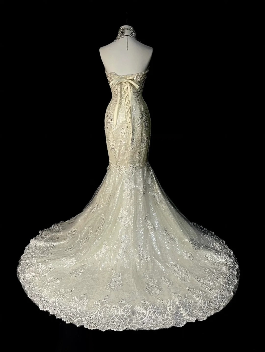 Vintage 80s Wedding Dresses Mermaid Sweetheart Ivory Lace Tulle Long Brides Dress Fitted Bridal Gown N1470