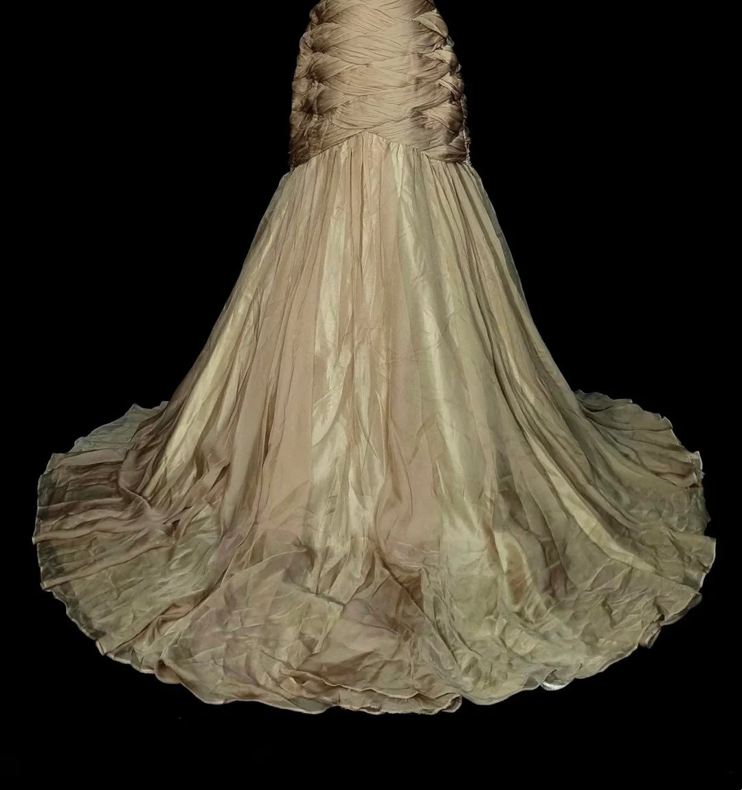 Vintage Mermaid One Shoulder Champagne Tulle With Pleated Sleeveless 80s Prom Dresses Long Formal Party Gown N1474