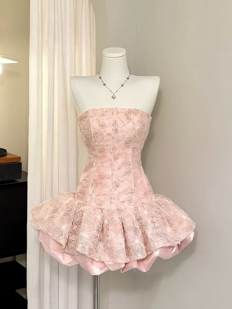 Cute Sheath Strapless Pink Mini Graduation Gown Mini Senior Inspo Short Homecoming Dress RB3176