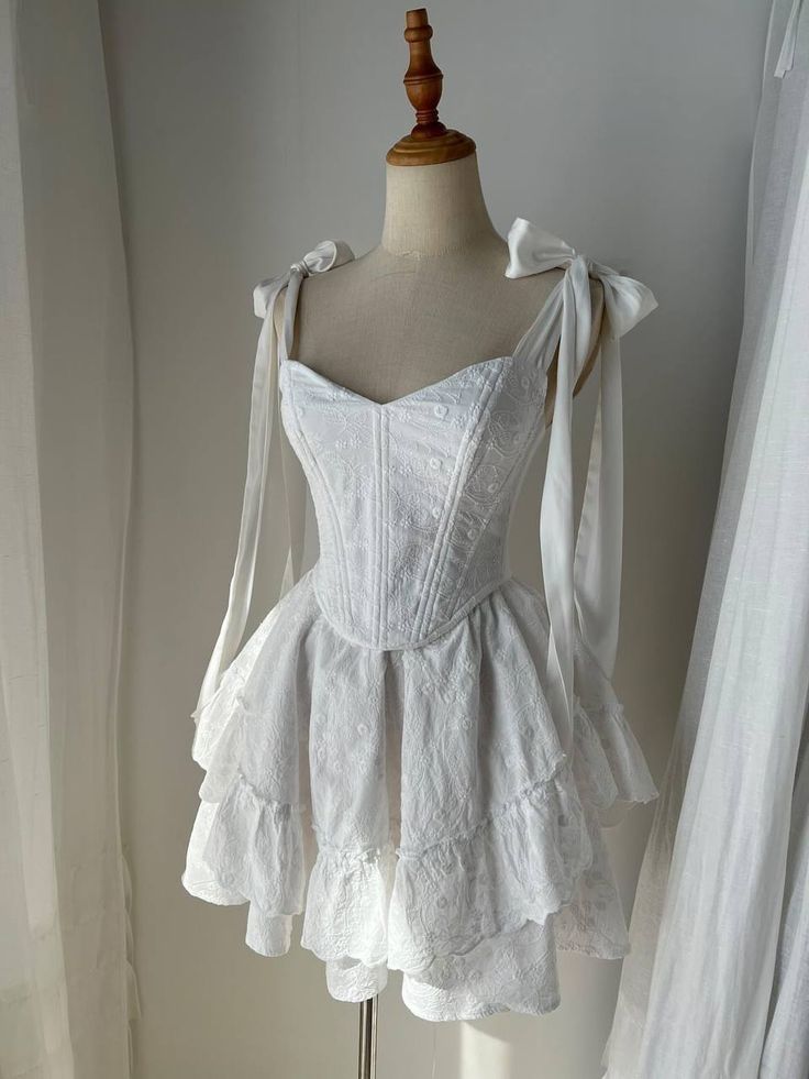 Sweet Ball Gown Sweetheart With Bow Straps White Lace Senior High School Grad Homecoming Dresses Short Birthday Dress RB4428