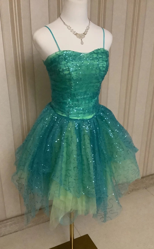 Cute Ball Gown Spaghetti Strap Green Tulle Short Mini Party Dress Cocktail Homecoming Dresses N4199