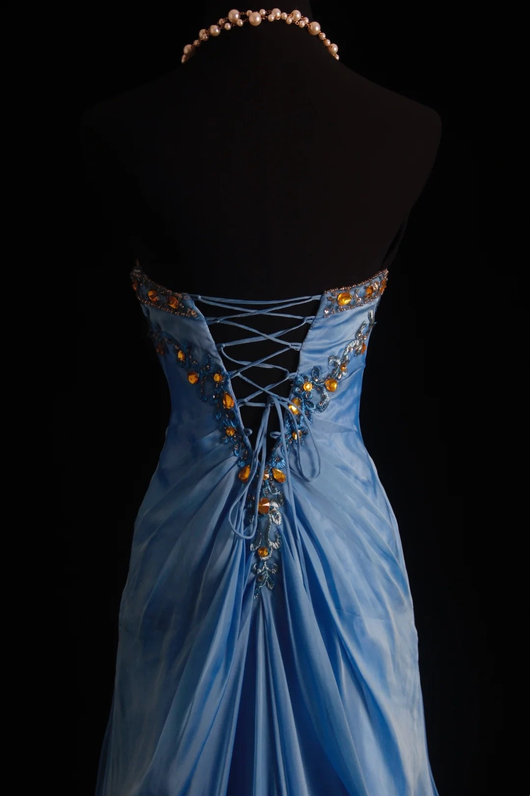 Vintage Prom Dresses Mermaid Sweetheart Blue Chiffon 80s With Ruffled Gold Beading Long Formal Evening Outfits N4215