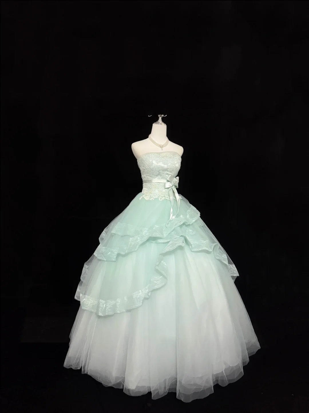 Sweet 16 Dresses Long Ball Gown Sweet Sixteen Long Birthday Dress Lace Strapless Mint Green Formal Gown RC0348