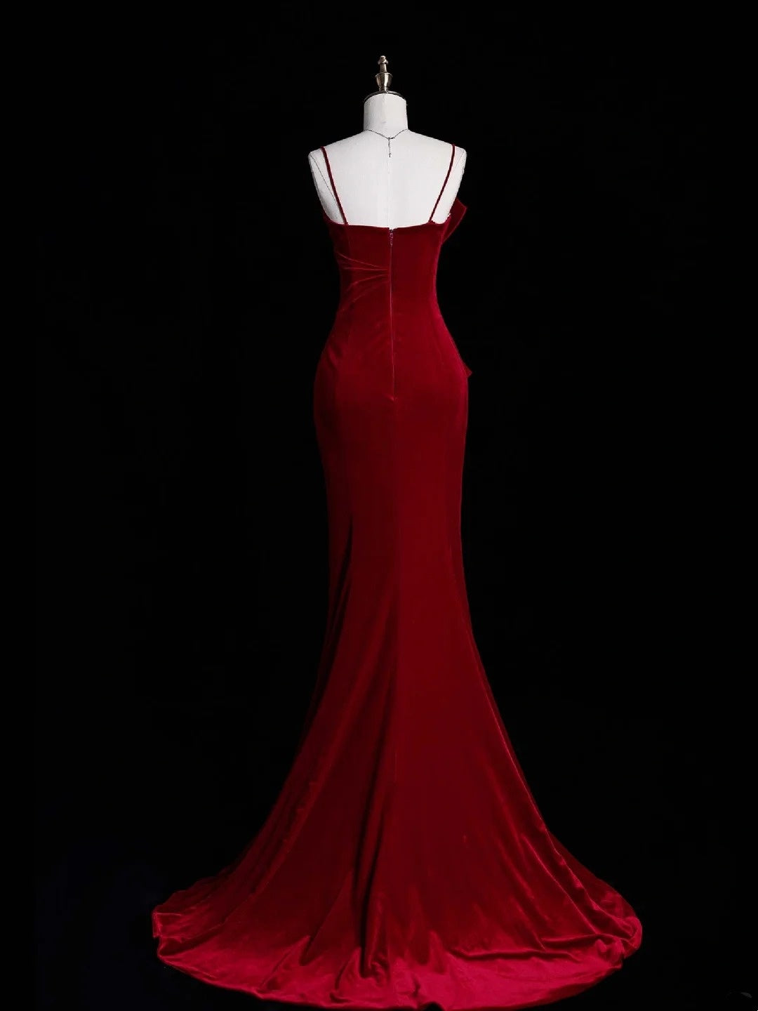 Modest Mermaid Spaghetti Straps Red Velvet Prom Dresses Inspiration Prom Dress Princess Graduation Dress B357
