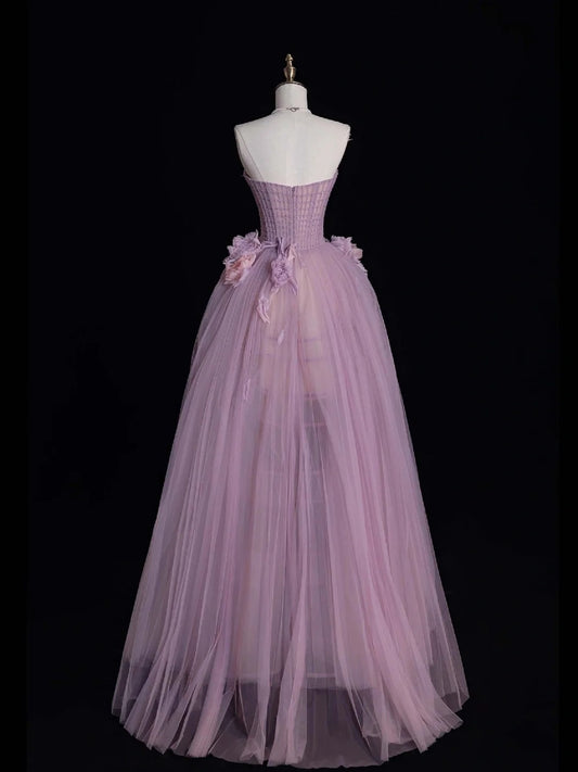 Modest Ball Gown Strapless Lilac Tulle Long Formal Evening Dress Gowns Formal Prom Dresses N747
