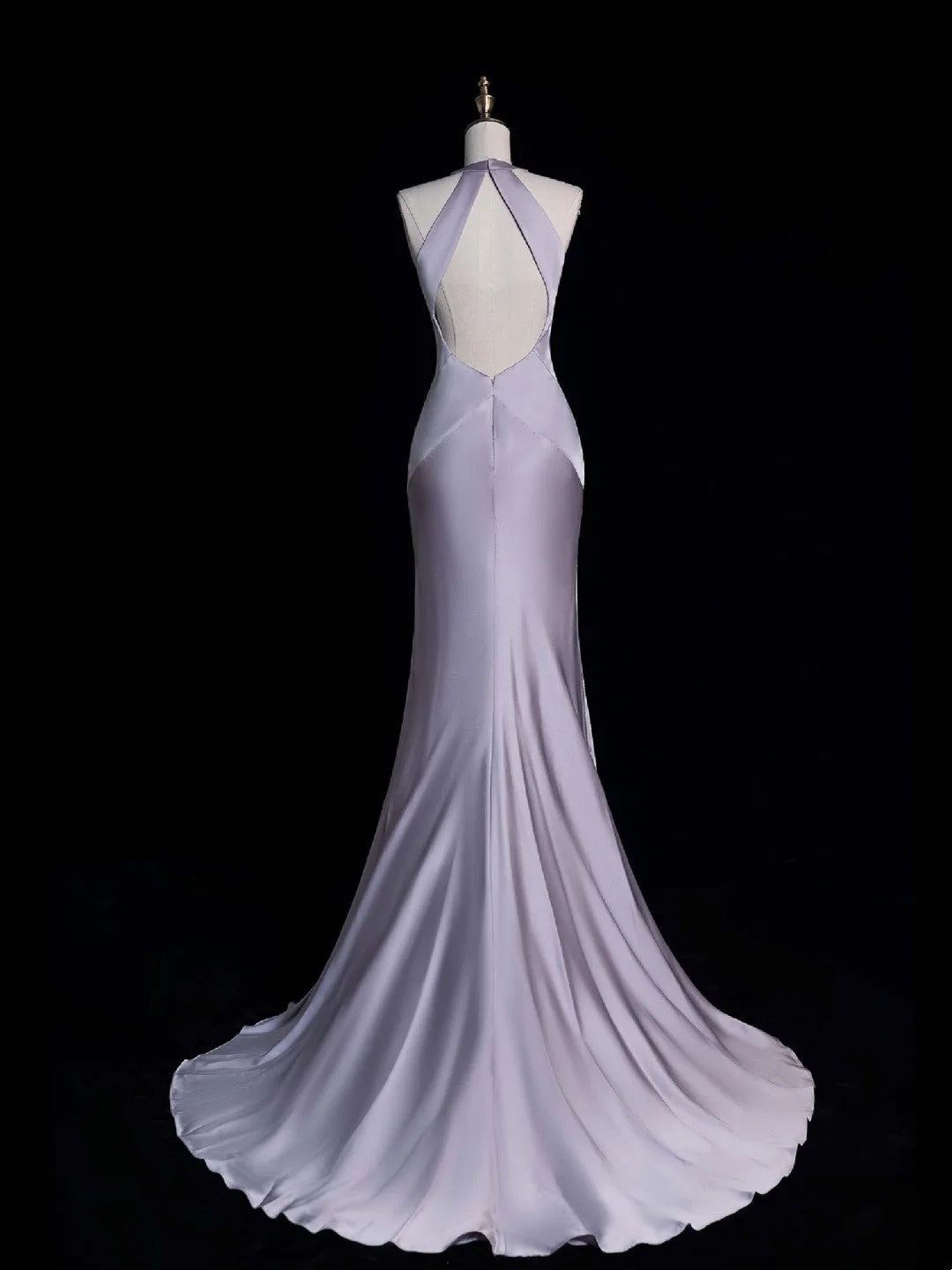 Princess Mermaid Halter Dusty Lilac Satin Long Formal Evening Dress Gowns Prom Dresses N744