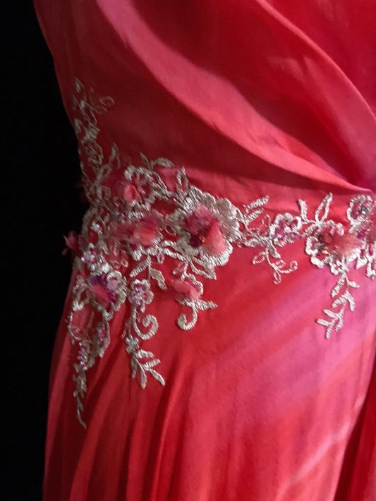 Vintage Prom Dresses A Line Halter Hot Pink Chiffon With Applique Formal Evening Outfits N3855