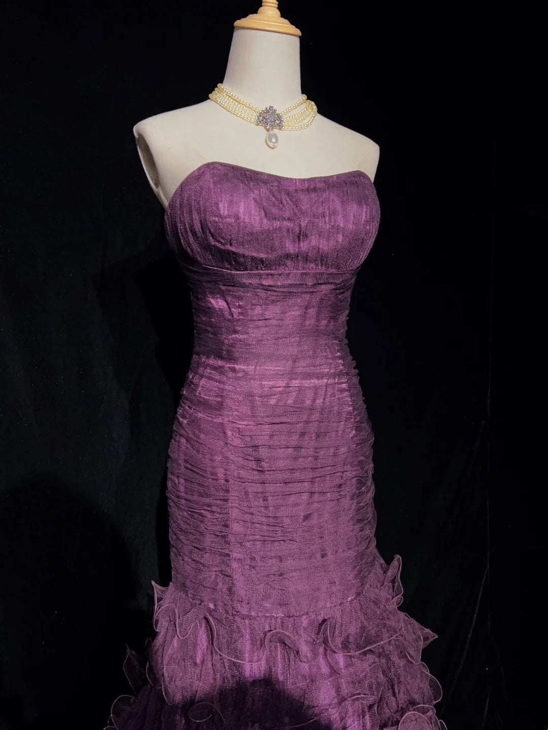 Modest Prom Dresses Inspo Mermaid Sweetheart Purple Tulle Ruffled 80s Long Formal Gowns N3395