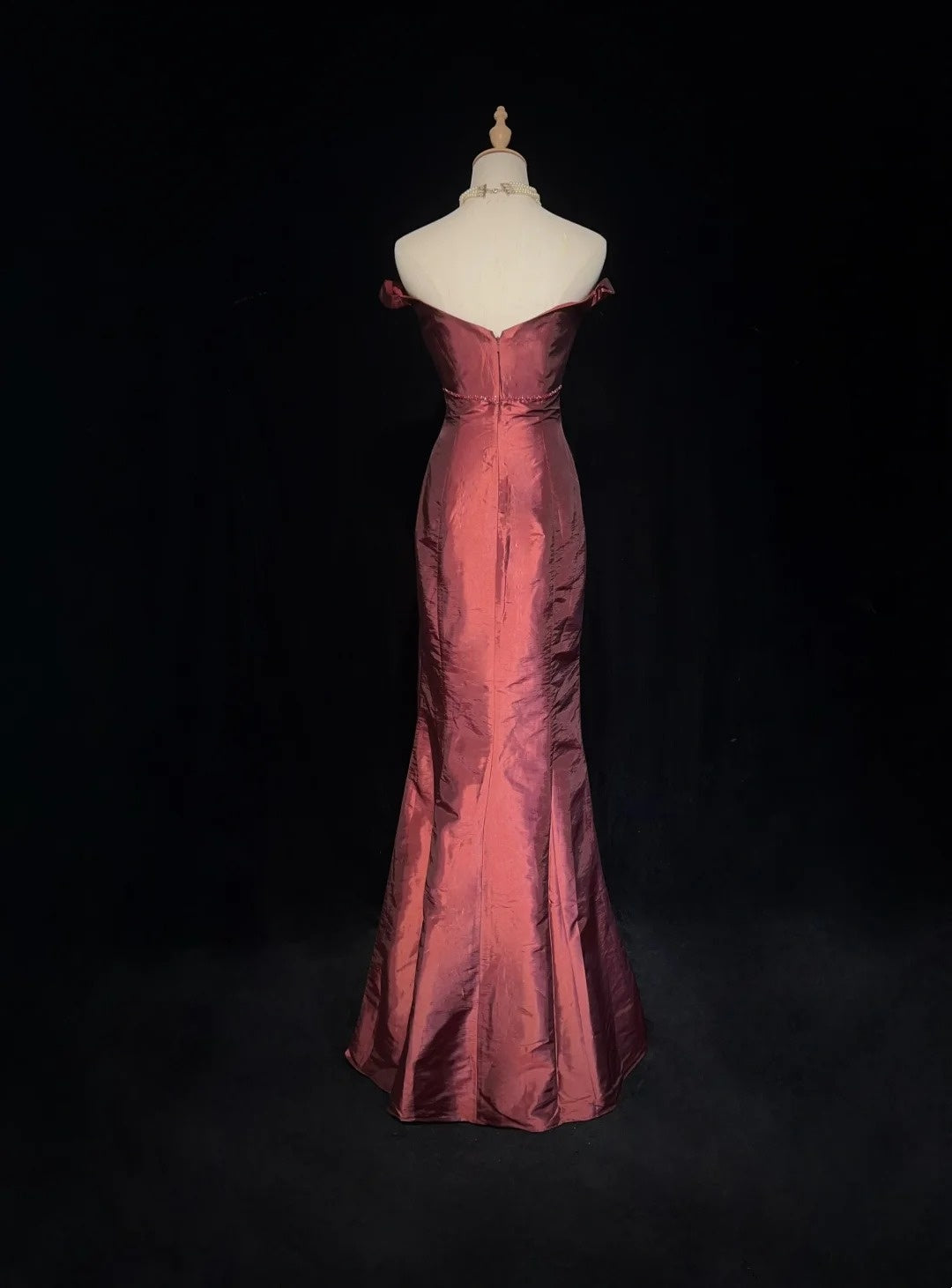 Glamorous Prom Dresses Mermaid Off The Shoulder Rust Red With Beaded Formal Dress N2874