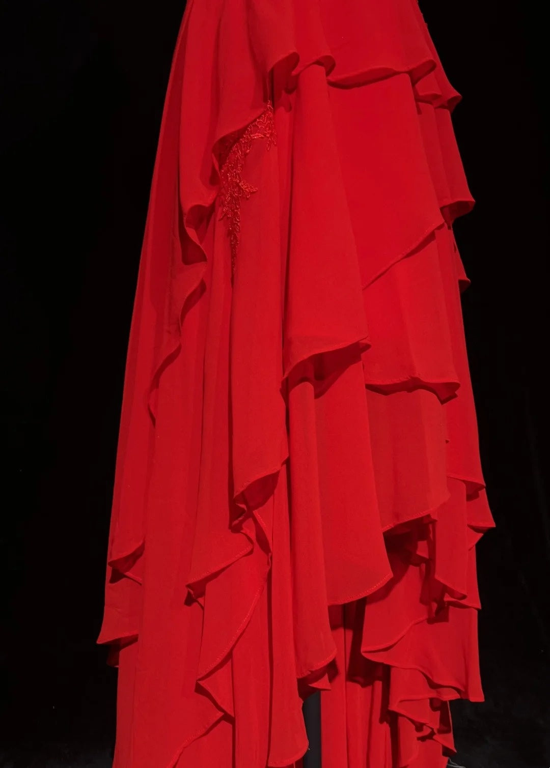 Vintage Prom Dresses A Line Sweetheart Red 70s With Ruffles Chiffon Long Formal Party Dress N2524