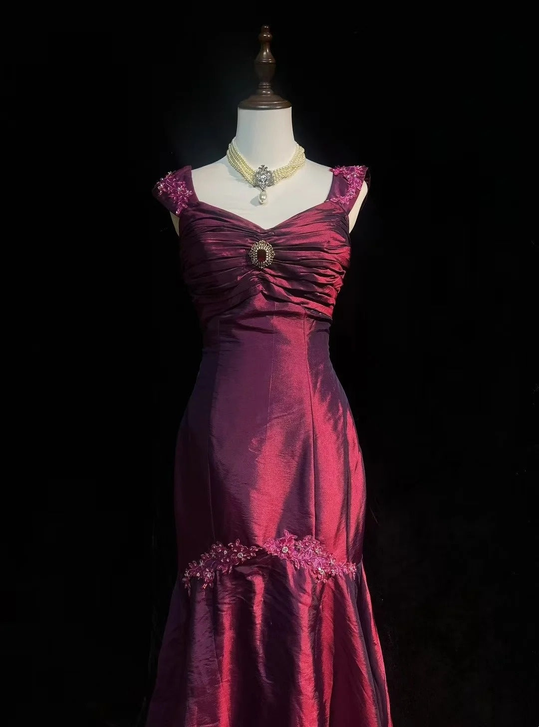 Vintage Prom Dresses Mermaid Sweetheart Burgundy With Appliques 1960s Long Formal Gown N2607