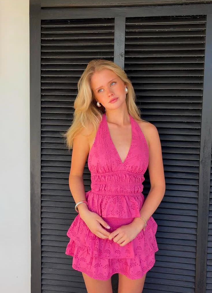 Cute A Line Halter Hot Pink Birthday Outfits Mini Party Gown inspo Short Cocktail Hoco Dresses RB6072