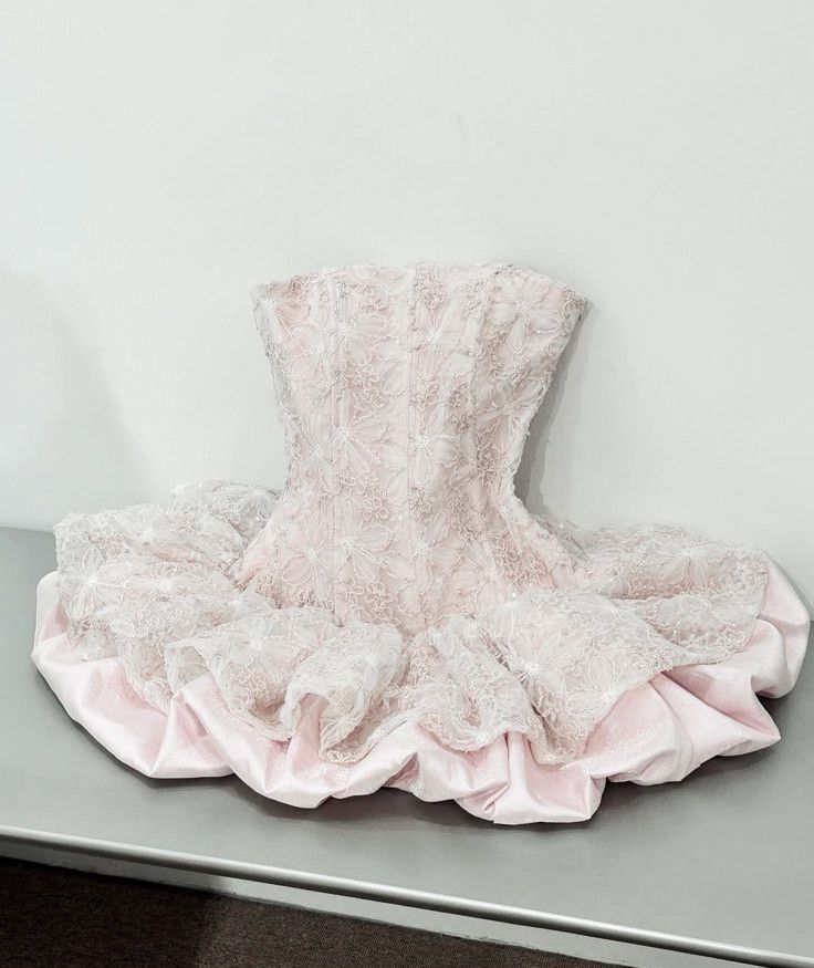 Cute Ball Gown Strapless Lace Pink Short Night In Rio Inspo Hoco Dress Ideas Homecoming Dresses RB4076