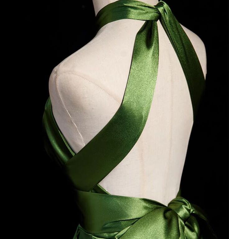 Simple A Line Halter Olive Green Satin Backless Long Prom Dresses Formal Party Dress Prom Gown AB1176