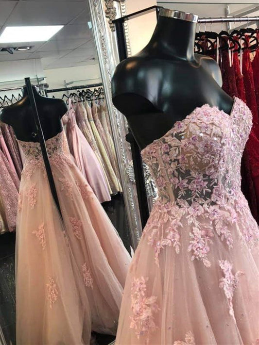 Sweetheart Neck Open Back Pink Lace Long Prom Dresses Formal Dresses Evening Dresses Vestidos De Dia AB496