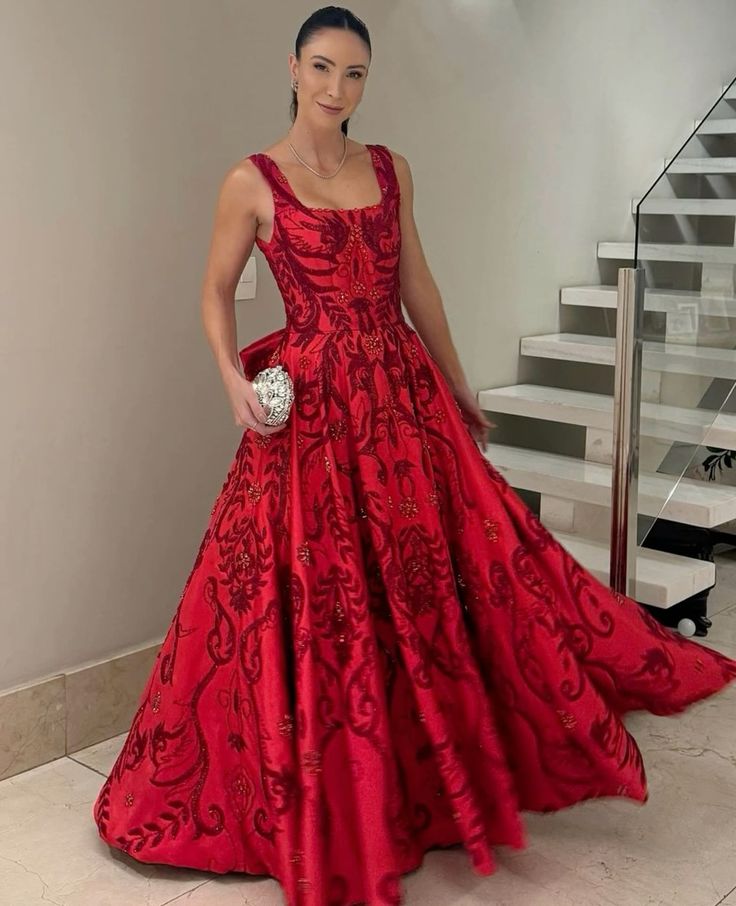 Gorgeous A line Square Neck Dark Red Satin Bodice Prom Dresses Long Formal Party Gown AB384