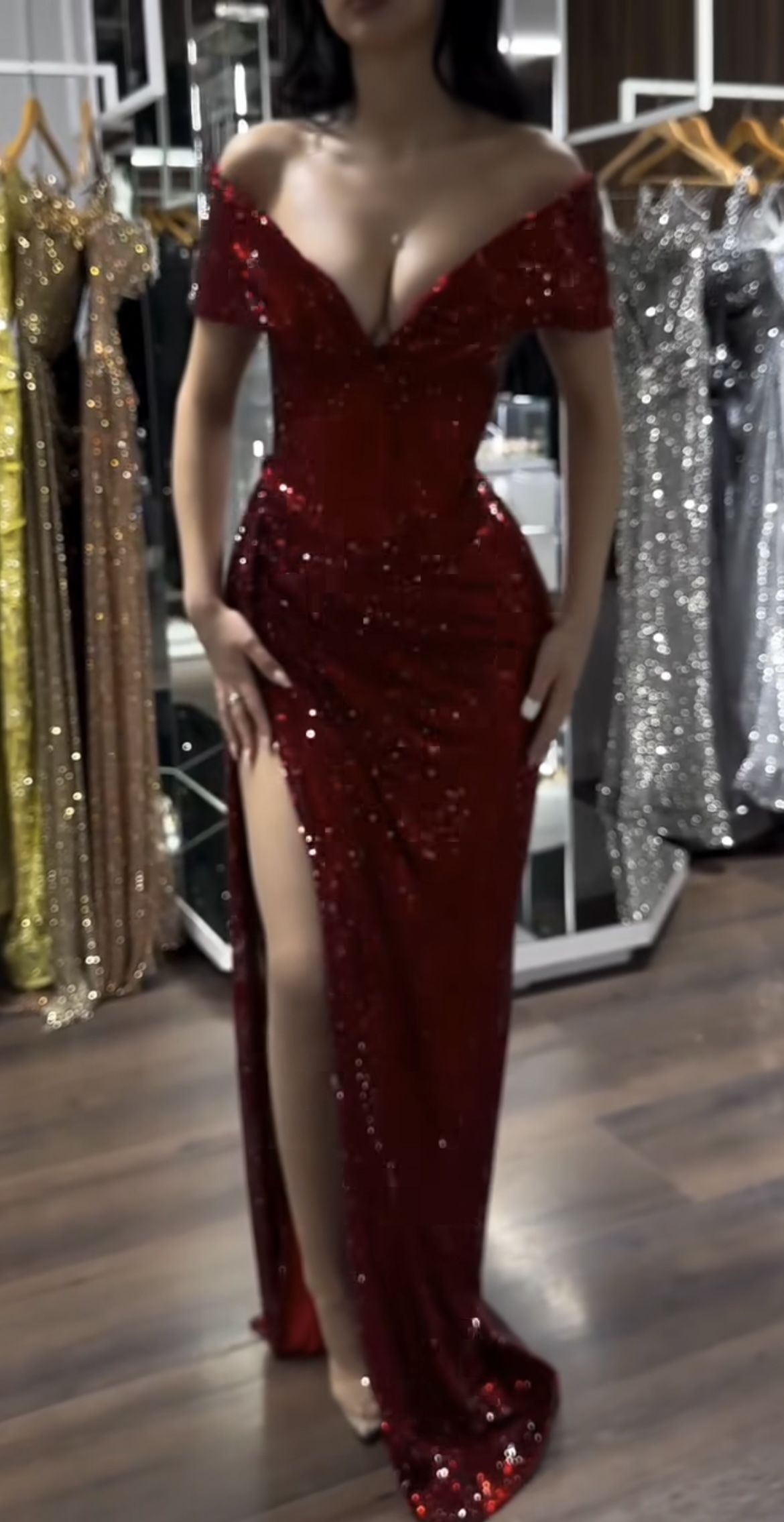 Prom Dress ideas Mermaid Off The Shoulder Burgundy Slit Sequin Floor Length Formal Party Gown 8th Grade Dress RC0899