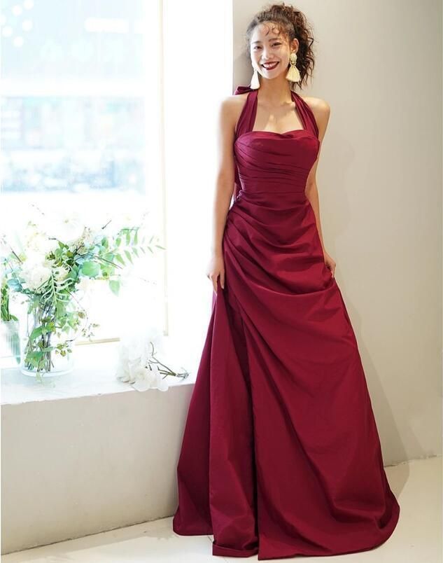 Vintage Mermaid Halter Burgundy Satin Sleeveless Long Prom Dresses Party Dress 21st Birthday Outfits Graduation Dress AB033