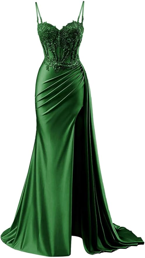 Modest Mermaid Spaghetti Straps Burgundy Slit Lace Prom Dresses Long Party Dress Birthday Outfit Teenagers Graduation Dress RB1168