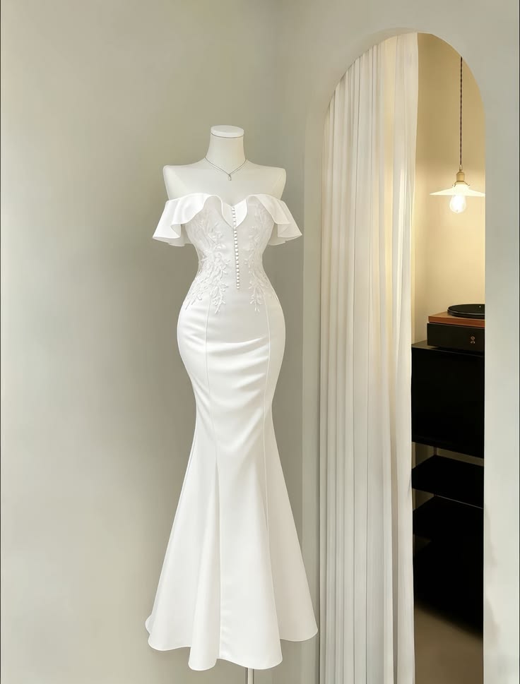 Eclectic Mermaid White Satin Lace Baddie Cruise Ship Formal Night Evening Dresses Long Birthday Outfit RB3841