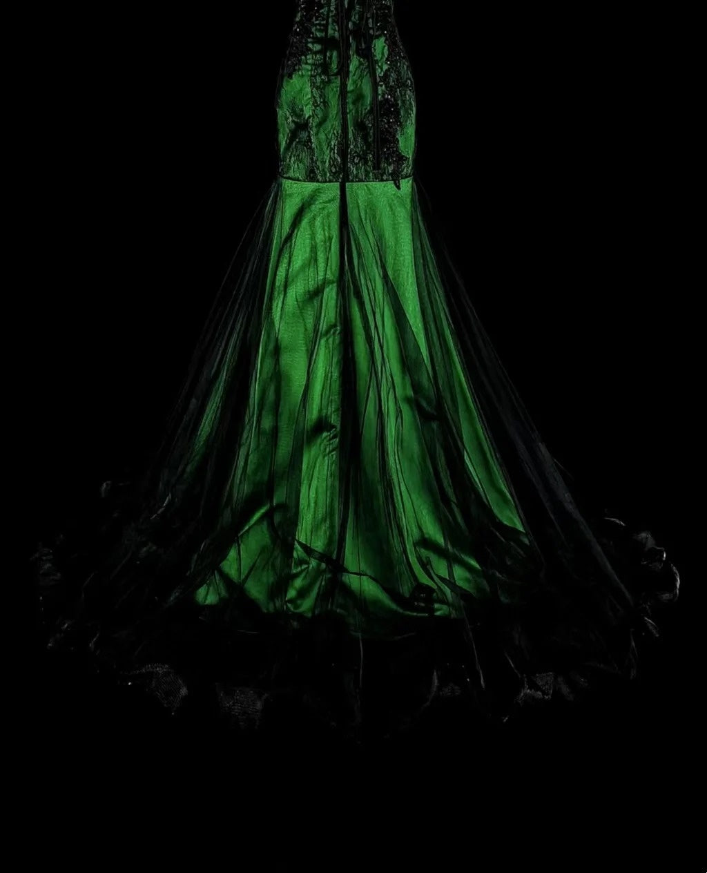 Vintage 1760s Mermaid Sweetheart Green With Black Appliques Long Prom Dresses N1606